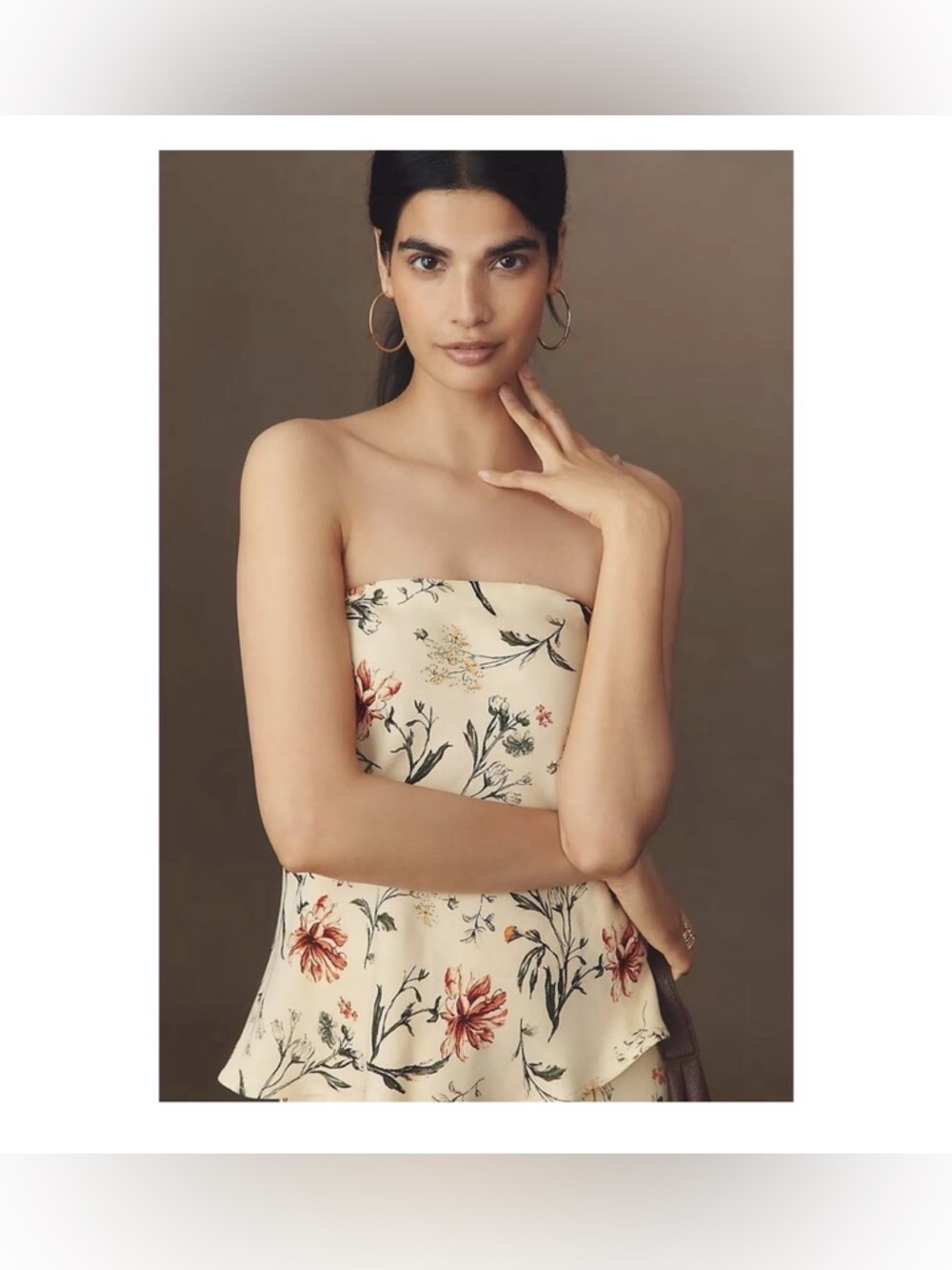 NWT Anthropologie Ivory Floral Chic Feminine Bohemian Strapless Top Size L